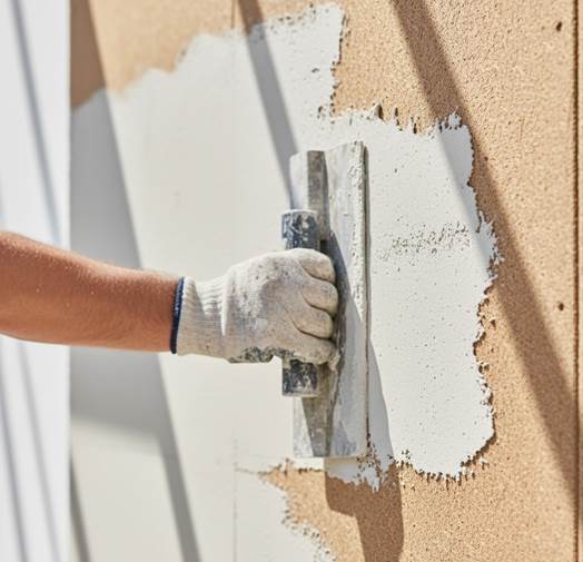 Application de plâtre sur un mur avec une truelle